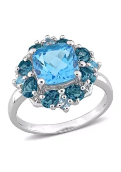 Brand new 👏 4 1/10 CT TGW Blue Topaz-Swiss and Blue Topaz-London Quatrefoil Floral Ring in Sterling Silver by Belk & Co. 😍
