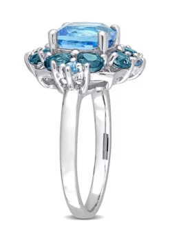 Brand new 👏 4 1/10 CT TGW Blue Topaz-Swiss and Blue Topaz-London Quatrefoil Floral Ring in Sterling Silver by Belk & Co. 😍 -DealsBelk & Co. Store Belk 14370