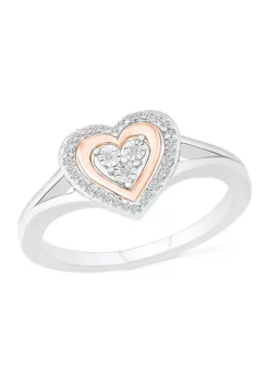Cheap ✨ 1/10 ct. t.w. Diamond 10K Rose Gold and Sterling Silver Heart Ring by Belk & Co. 👏