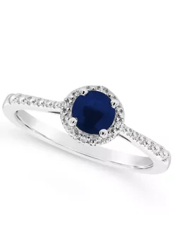 Hot Sale 😀 Sterling Silver 5mm Round Sapphire Diamond Accent Halo Ring by Belk & Co. 👍