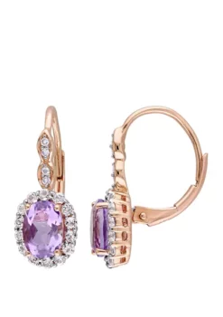Budget 😀 1.4 ct. t.w. Amethyst, 7/8 ct. t.w. White Topaz, and 1/10 ct. t.w. Diamond Accent Halo Vintage Earrings in 14k Rose Gold by Belk & Co. 👏