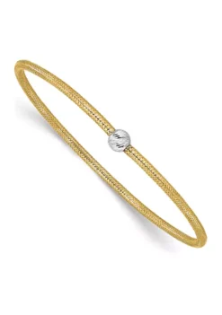 Best deal ⌛ 14K Two Tone Polished with Diamond Cut Bead Stretch Bracelet by Belk & Co. ⌛