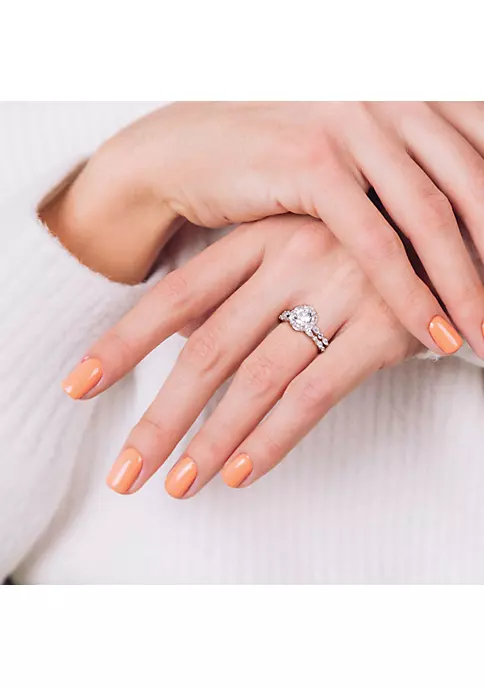 Discount ❤️ Lab Created Created White Sapphire and Diamond Accent Halo Floral Design Bridal Ring Set in 10k White Gold by Belk & Co. 👏 5 Discount ❤️ Lab Created Created White Sapphire and Diamond Accent Halo Floral Design Bridal Ring Set in 10k White Gold by Belk & Co. 👏 - Image 5