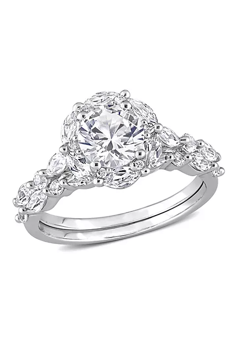 Discount ❤️ Lab Created Created White Sapphire and Diamond Accent Halo Floral Design Bridal Ring Set in 10k White Gold by Belk & Co. 👏 6 Discount ❤️ Lab Created Created White Sapphire and Diamond Accent Halo Floral Design Bridal Ring Set in 10k White Gold by Belk & Co. 👏 - Image 6