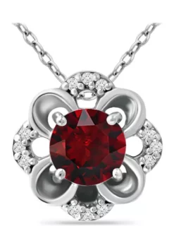 Cheap 🥰 Garnet and White Topaz Flower Necklace, Sterling Silver by Belk & Co. ✔️