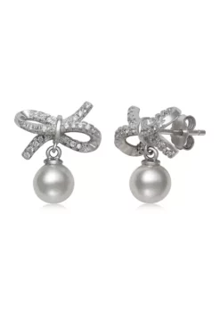 Outlet 🎉 6-7 Millimeter Cultured Freshwater Pearl and Lab-Created Sapphire Bow Earrings in Sterling Silver by Belk & Co. 👍 -DealsBelk & Co. Store Belk 14523