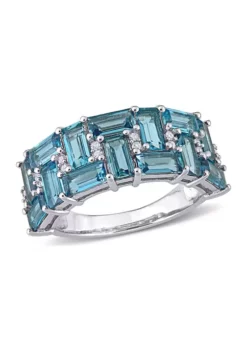 Cheapest ⭐ 3.62 ct. t.w. Blue Topaz and 1/10 ct. t.w. Diamond Brick Mosaic Ring in 10K White Gold by Belk & Co. 🎉