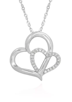 Deals 😍 1/10 ct. t.w. Diamond Double Heart Pendant in Sterling Silver by Belk & Co. 🤩