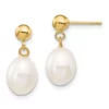 Discount 🛒 14K Yellow Gold 7-8mm White Rice Freshwater Cultured Pearl Dangle Post Earrings by Belk & Co. 🌟