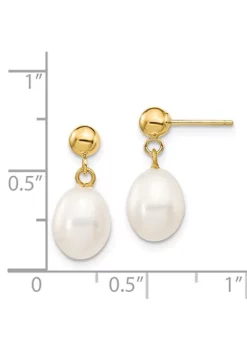 Discount 🛒 14K Yellow Gold 7-8mm White Rice Freshwater Cultured Pearl Dangle Post Earrings by Belk & Co. 🌟 -DealsBelk & Co. Store Belk 14565