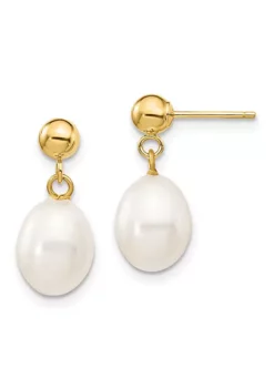 Discount 🛒 14K Yellow Gold 7-8mm White Rice Freshwater Cultured Pearl Dangle Post Earrings by Belk & Co. 🌟 -DealsBelk & Co. Store Belk 14566