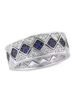 Best Sale ✨ Lab Created 1-3/8 CT TGW Created Blue Sapphire and Created White Sapphire Zig Zag Stackable Ring Set in Sterling Silver with Black Rhodium Plating by Belk & Co. 🎁 -DealsBelk & Co. Store Belk 14590