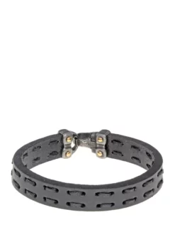 Best deal 😀 Stainless Steel and Black Leather Bracelet with Gold Tone Ion Plating by Belk & Co. 🧨 -DealsBelk & Co. Store Belk 14597