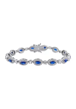 Best reviews of ❤️ Lab Created 9.47 ct. t.g.w. Created Blue and White Sapphire Oval Halo Tennis Bracelet in Plated Sterling Silver by Belk & Co. ❤️