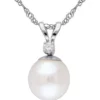 Best Sale ✨ 7-7.5mm Cultured Freshwater Pearl and Diamond Accent Pendant with Chain in 14k White Gold by Belk & Co. 💯