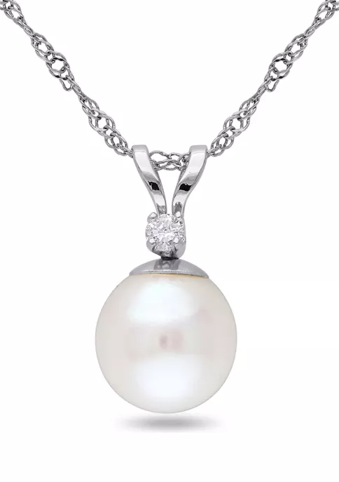 Best Sale ✨ 7-7.5mm Cultured Freshwater Pearl and Diamond Accent Pendant with Chain in 14k White Gold by Belk & Co. 💯 1 Best Sale ✨ 7-7.5mm Cultured Freshwater Pearl and Diamond Accent Pendant with Chain in 14k White Gold by Belk & Co. 💯