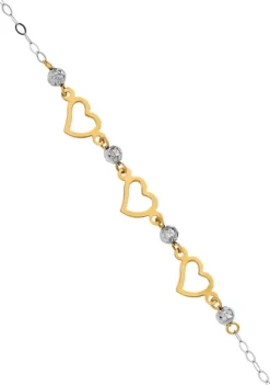 Best Sale ⭐ 14K Two Tone Oval Link Diamond Cut Beads and Heart 7.5 Inch Bracelet by Belk & Co. ✔️ -DealsBelk & Co. Store Belk 14648