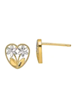 Deals 🎉 Diamond-Cut Flower and Heart Earrings in 14K Yellow Gold by Belk & Co. 😀 -DealsBelk & Co. Store Belk 14652