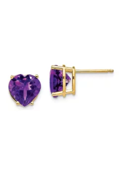 Discount 🎉 3.3 ct. t.w. Amethyst 8mm Heart Earrings in 14K Yellow Gold by Belk & Co. 😀