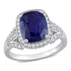 New 😍 Cushion Blue Sapphire and 5/8 CT TW Diamond Halo Cocktail Ring in 14k White Gold by Belk & Co. 🎁