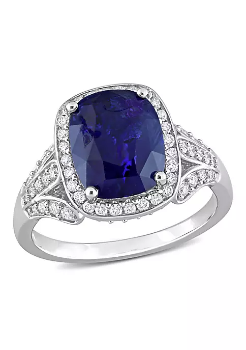 New 😍 Cushion Blue Sapphire and 5/8 CT TW Diamond Halo Cocktail Ring in 14k White Gold by Belk & Co. 🎁 1 New 😍 Cushion Blue Sapphire and 5/8 CT TW Diamond Halo Cocktail Ring in 14k White Gold by Belk & Co. 🎁