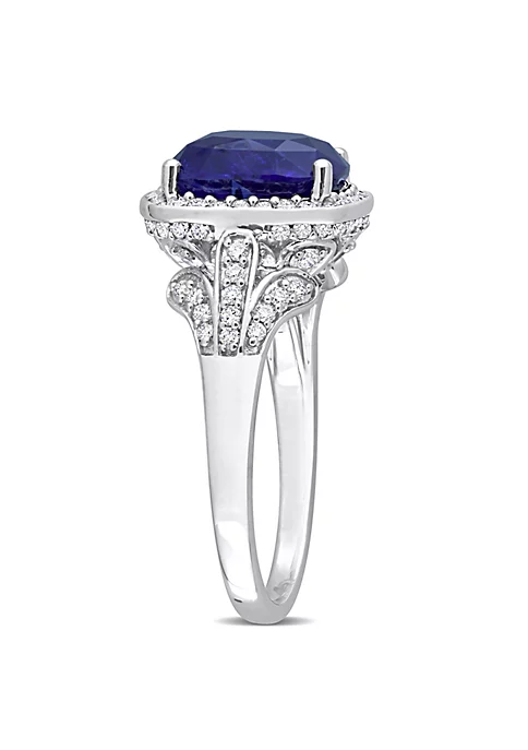 New 😍 Cushion Blue Sapphire and 5/8 CT TW Diamond Halo Cocktail Ring in 14k White Gold by Belk & Co. 🎁 2 New 😍 Cushion Blue Sapphire and 5/8 CT TW Diamond Halo Cocktail Ring in 14k White Gold by Belk & Co. 🎁 - Image 2