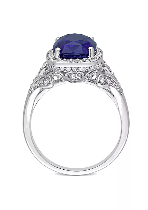 New 😍 Cushion Blue Sapphire and 5/8 CT TW Diamond Halo Cocktail Ring in 14k White Gold by Belk & Co. 🎁 3 New 😍 Cushion Blue Sapphire and 5/8 CT TW Diamond Halo Cocktail Ring in 14k White Gold by Belk & Co. 🎁 - Image 3