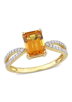 Best deal 👏 Octagon Madeira Citrine and 1/5 CT TW Diamond Ring in 14k Yellow Gold by Belk & Co. 👍