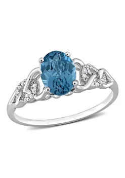 New 🎉 Oval London Blue Topaz and Diamond Accent Link Ring in 10k White Gold by Belk & Co. ⌛