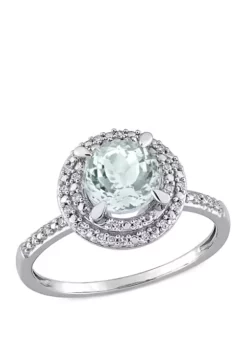 Budget 🥰 1 1/7 ct. t.w. Aquamarine and 1/10 ct. t.w. Diamond Halo Engagement Ring by Belk & Co. 🔥