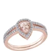 Deals 🔔 2 Piece 3/8 ct. t.w. Morganite and 1/3 ct. t.w. Diamond Halo Interlocking Bridal Ring Set in 10k Rose Gold by Belk & Co. 🎁