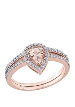 Deals 🔔 2 Piece 3/8 ct. t.w. Morganite and 1/3 ct. t.w. Diamond Halo Interlocking Bridal Ring Set in 10k Rose Gold by Belk & Co. 🎁 -DealsBelk & Co. Store Belk 14766