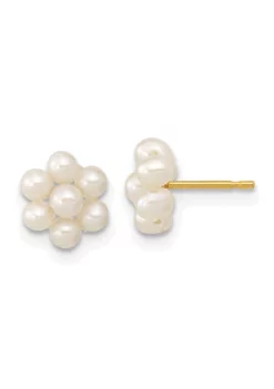 Best Pirce 👍 14K Yellow Gold 2-3mm White Button Freshwater Cultured Pearl Flower Earrings by Belk & Co. 😀 -DealsBelk & Co. Store Belk 14776