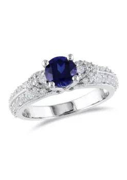 Buy ๐ฏ Lab Created Created Blue and Created White Sapphire Engagement Ring in Sterling Silver by Belk & Co. ๐