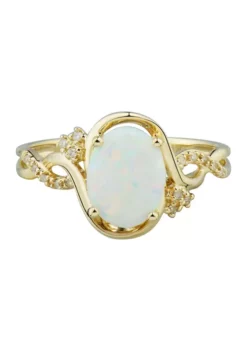 Best reviews of 🧨 1/10 ct. t.w. Lab Created Diamond and Opal Ring in 10K Yellow Gold by Belk & Co. 😍