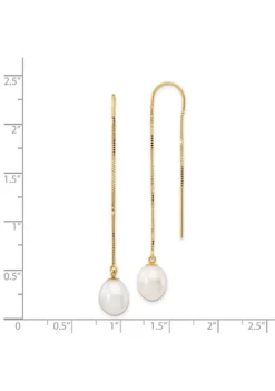 Brand new ❤️ 14K Yellow Gold 7-8mm White Rice Freshwater Cultured Pearl Box Chain Threader Earrings by Belk & Co. ⭐ -DealsBelk & Co. Store Belk 14858