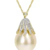 Best Pirce ✔️ 10-11mm South Sea Cultured Pearl and Diamond Accent Pendant with Chain in 14k Yellow Gold by Belk & Co. ⌛