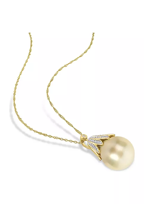Best Pirce ✔️ 10-11mm South Sea Cultured Pearl and Diamond Accent Pendant with Chain in 14k Yellow Gold by Belk & Co. ⌛ 3 Best Pirce ✔️ 10-11mm South Sea Cultured Pearl and Diamond Accent Pendant with Chain in 14k Yellow Gold by Belk & Co. ⌛ - Image 3