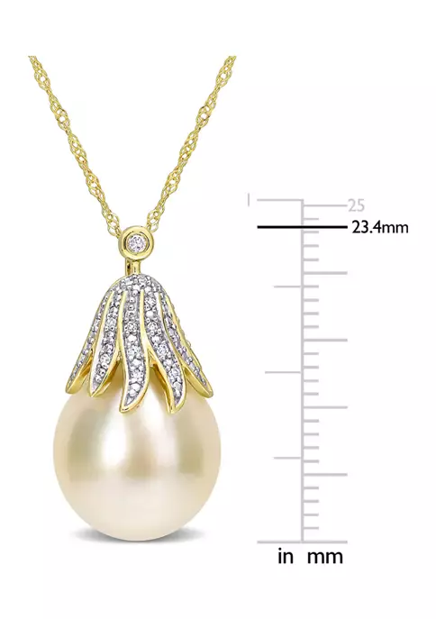 Best Pirce ✔️ 10-11mm South Sea Cultured Pearl and Diamond Accent Pendant with Chain in 14k Yellow Gold by Belk & Co. ⌛ 5 Best Pirce ✔️ 10-11mm South Sea Cultured Pearl and Diamond Accent Pendant with Chain in 14k Yellow Gold by Belk & Co. ⌛ - Image 5