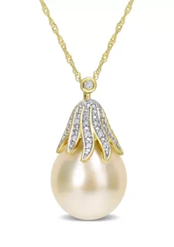 Best Pirce ✔️ 10-11mm South Sea Cultured Pearl and Diamond Accent Pendant with Chain in 14k Yellow Gold by Belk & Co. ⌛ 11 Best Pirce ✔️ 10-11mm South Sea Cultured Pearl and Diamond Accent Pendant with Chain in 14k Yellow Gold by Belk & Co. ⌛ -DealsBelk & Co. Store Belk 14879