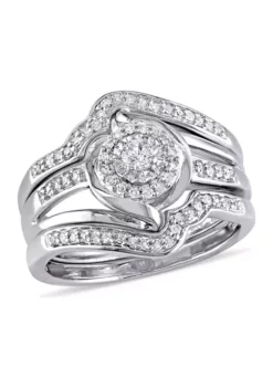 Cheap 🤩 1/3 ct. t.w. Diamond Halo Twist Split Shank 3-Piece Bridal Set In Sterling Silver by Belk & Co. 🎉
