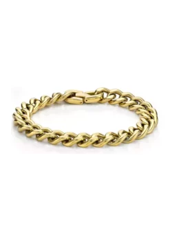 Buy 🛒 Stainless Steel 11 Millimeter Curb Chain Bracelet with Gold Tone Ion Plating, 9 Inch by Belk & Co. ⭐