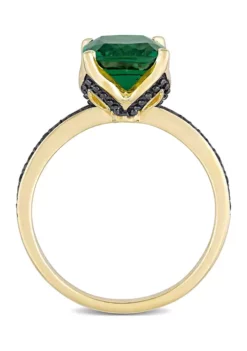Hot Sale 🎉 1.62 ct. t.w. Created Emerald and 1/10 ct. t.w. Black Diamond Accent Ring in 10K Yellow Gold by Belk & Co. 😀 -DealsBelk & Co. Store Belk 14929