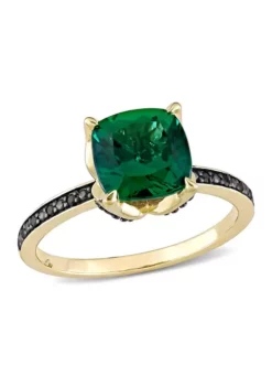 Hot Sale 🎉 1.62 ct. t.w. Created Emerald and 1/10 ct. t.w. Black Diamond Accent Ring in 10K Yellow Gold by Belk & Co. 😀 -DealsBelk & Co. Store Belk 14932