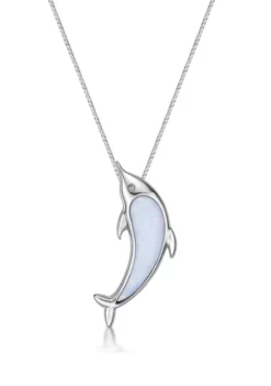 Budget 😀 Lab Created 1.0 ct. t.w. Created Opal and Diamond Accent Dolphin Pendant in Sterling Silver by Belk & Co. 😉 -DealsBelk & Co. Store Belk 15047