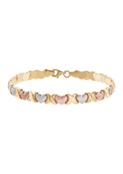 Top 10 👏 X & Heart Stampato Bracelet in 10K Yellow, White & Rose Gold by Belk & Co. 🔔