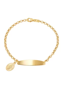 Hot Sale ❤️ ID Bar with Oval Medal on Rolo Chain Bracelet in 10K Yellow Gold by Belk & Co. 🎉