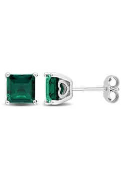 Outlet 😍 Lab Created 2.33 CT TGW Square-Cut Created Emerald Stud Earrings in Sterling Silver by Belk & Co. ⌛