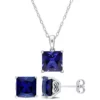 Best deal 👍 Lab Created 2-Piece Set of 8.65 ct. t.g.w. Created Blue Sapphire Solitaire Earrings and Pendant with Chain in Sterling Silver by Belk & Co. ✔️