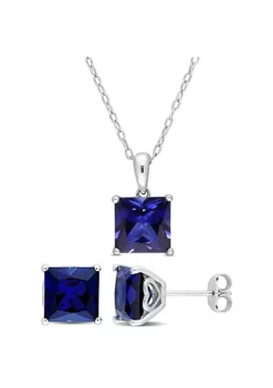Best deal 👍 Lab Created 2-Piece Set of 8.65 ct. t.g.w. Created Blue Sapphire Solitaire Earrings and Pendant with Chain in Sterling Silver by Belk & Co. ✔️